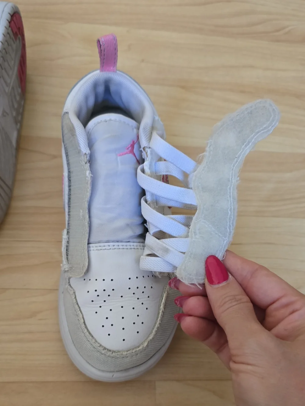 Jordan Kids White/Pink Low Alt Se  Sneakers with Pink Glitter Swoosh Size 13C